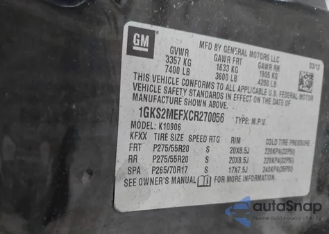 2012 GMC Yukon Xl Denali from USA, damaged, VIN 1GKS2MEFXCR270056